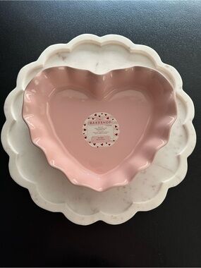 The Bakeshop ~ Pink Heart Ceramic Baking Dish 10.5 x 2 Inches